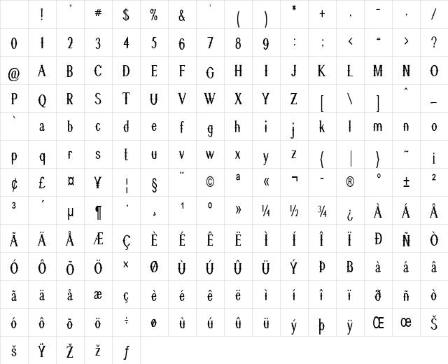 Quickdraw Condensed Regular Character Map Quickdraw Condensed Regular Character Map