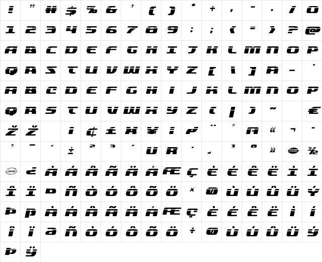 Quickening Laser Italic Italic Character Map