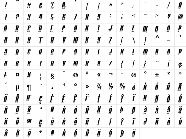 Quickster Bold Character Map