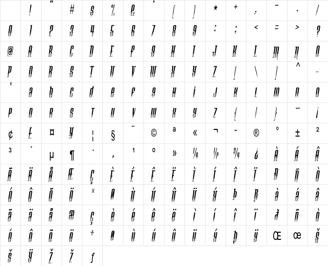 Quickster Condensed Regular Character Map Quickster Condensed Regular Character Map