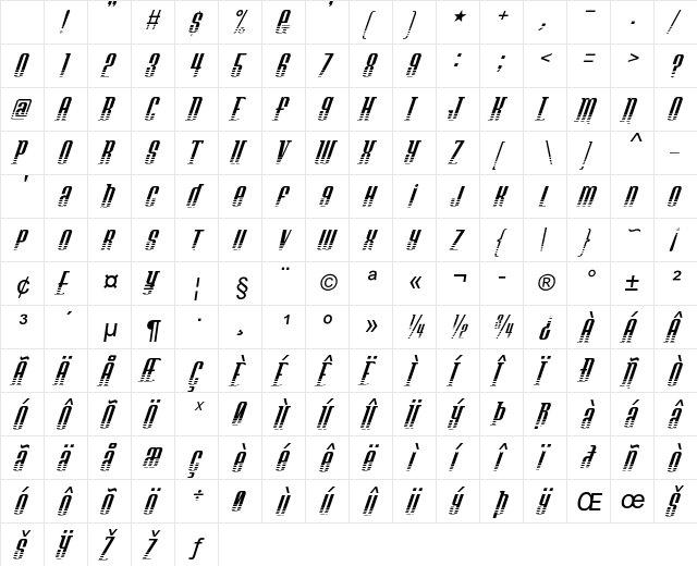 Quickster Italic Character Map Quickster Italic Character Map