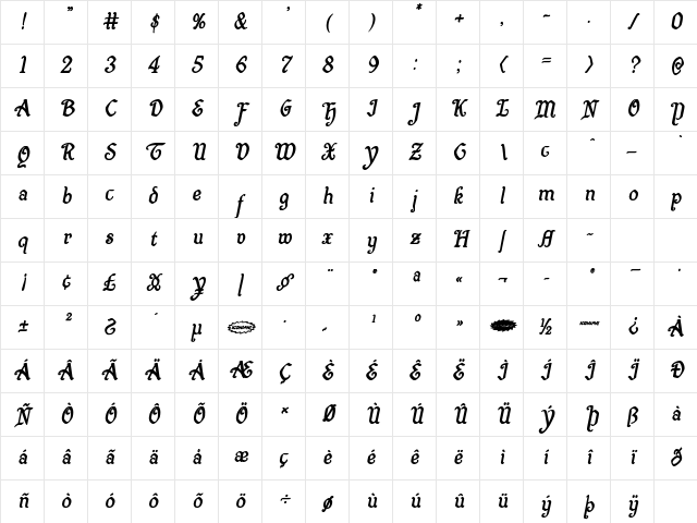 Quill Sword Bold Italic Bold Italic Character Map