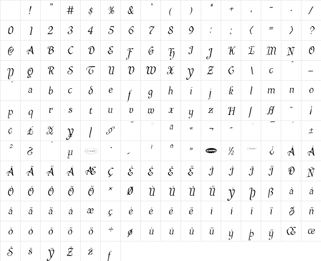 Quill Sword Light Italic Character Map Quill Sword Light Italic Character Map