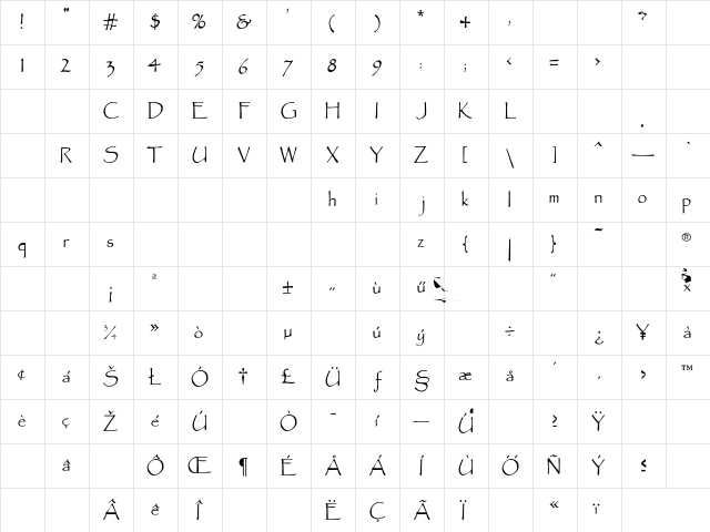 Quill Regular Character Map Quill Regular Character Map