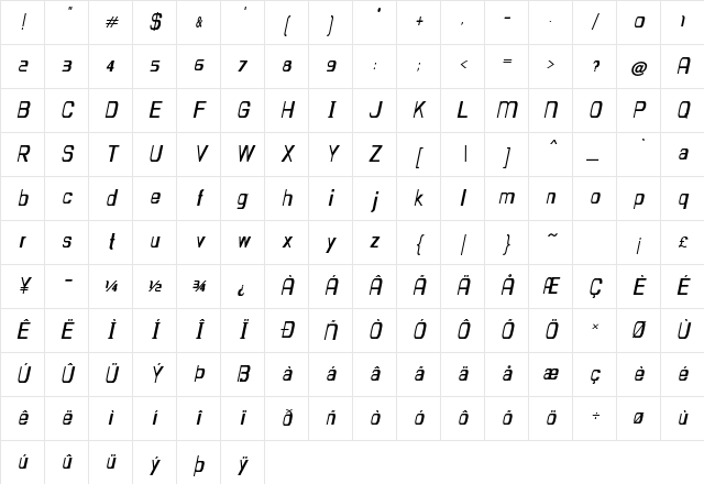 Quipple Bold Italic Character Map