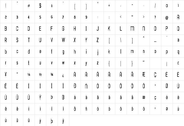 Quipple Condensed Bold Character Map