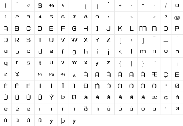 Quipple Extra-expanded Regular Character Map Quipple Extra-expanded Regular Character Map