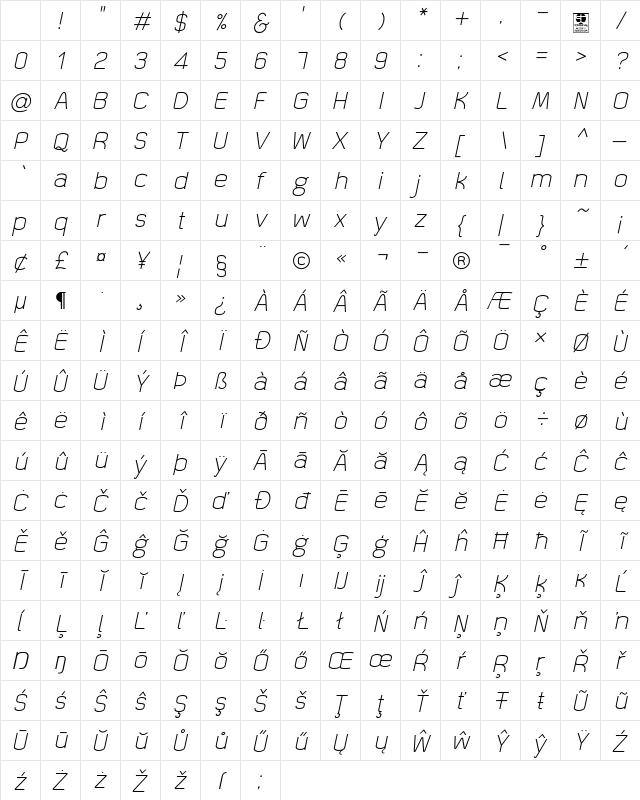 Quizma Light Italic Demo Character Map Quizma Light Italic Demo Character Map