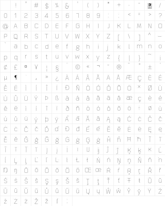 Quizma Thin Demo Character Map Quizma Thin Demo Character Map