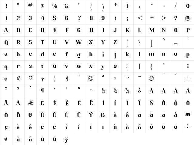 Qwatick Bold Character Map
