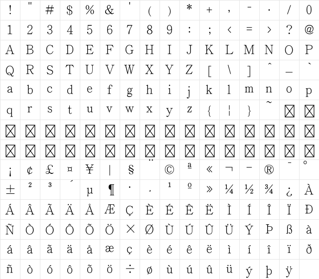 RA HanaKocho Std Lt Character Map