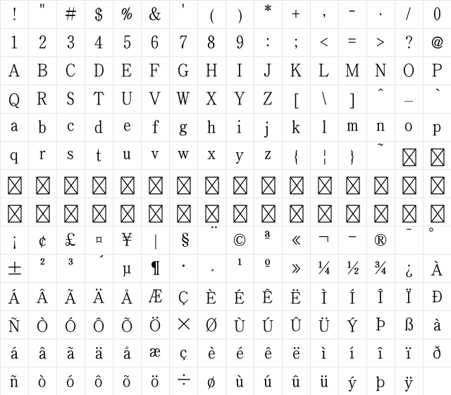 RA HanaRenge Std Md Character Map