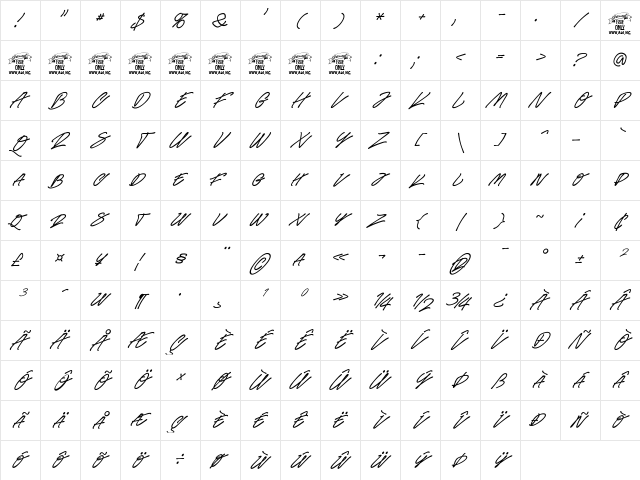 Race Fever Pen PERSONAL Regular Character Map