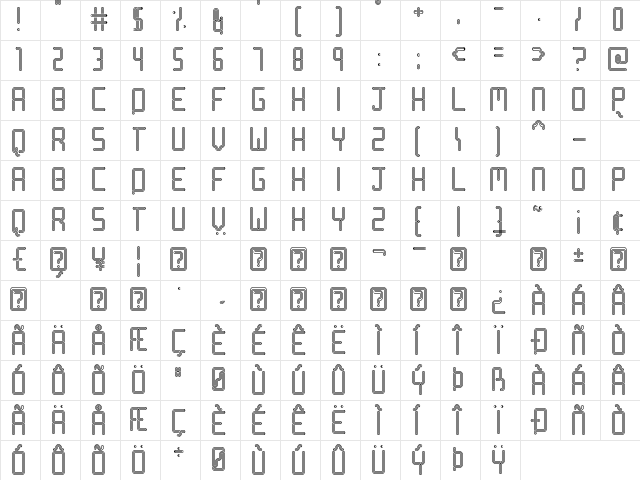 Racetrack Stencil Regular Character Map