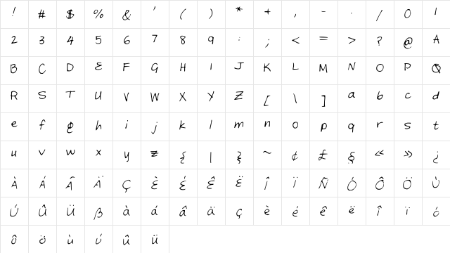 Rachel Medium Character Map