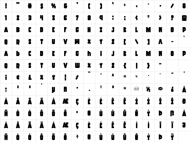 Racket Squad Condensed Condensed Character Map