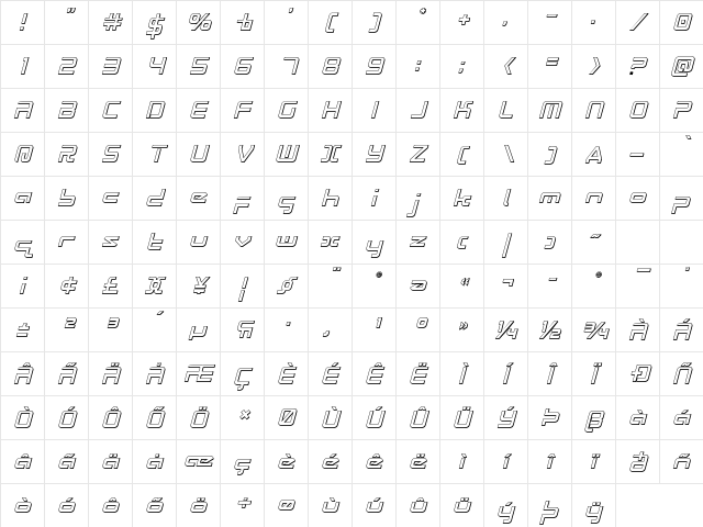 Radio Space 3D Italic Italic Character Map