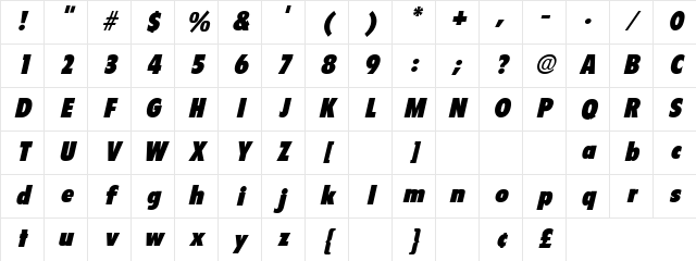Rainbow Oblique Character Map