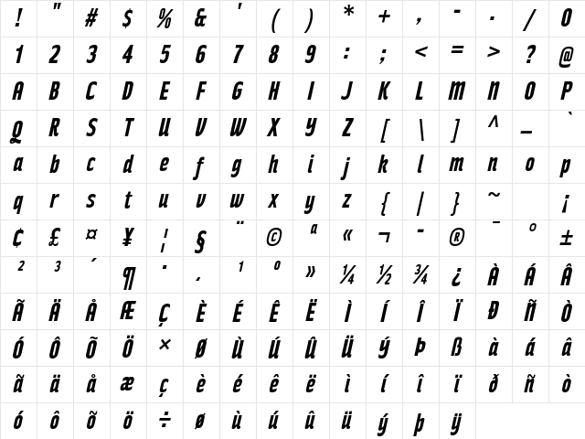 Rakesly Bold Italic Character Map