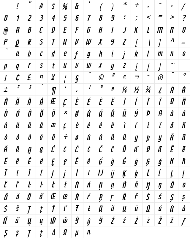 Rakesly Italic Character Map Rakesly Italic Character Map