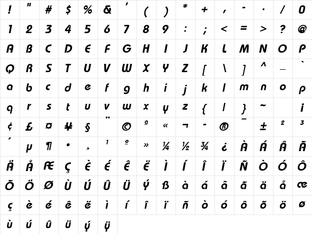 MumboSSK BoldItalic Character Map MumboSSK BoldItalic Character Map