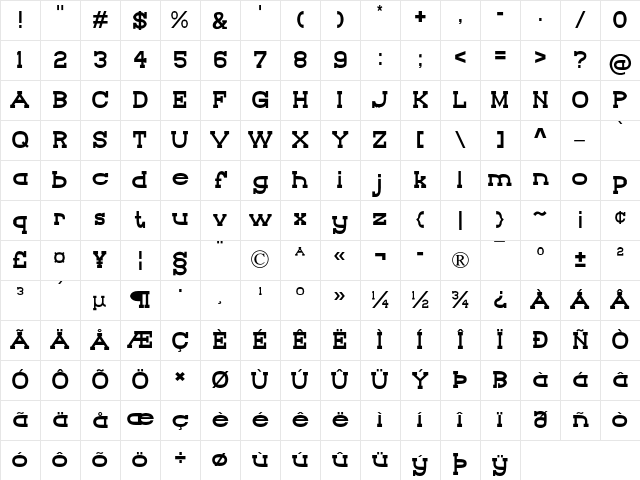 Range Rider Regular Character Map