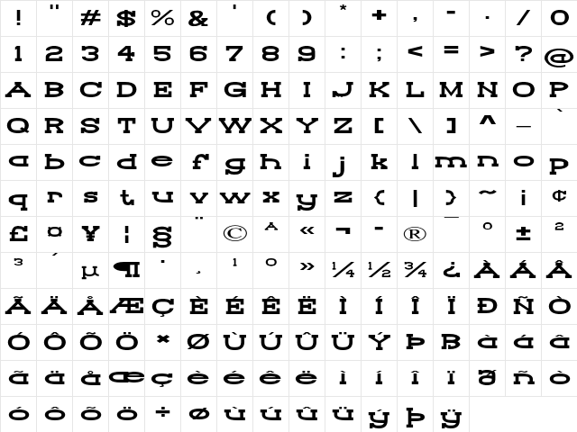 Range Rider Extra-expanded Regular Character Map Range Rider Extra-expanded Regular Character Map