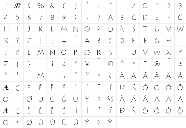 AustereLightCapsSSK Regular Character Map AustereLightCapsSSK Regular Character Map