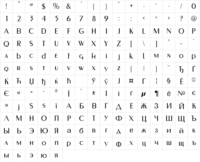 Murmansk Regular Character Map