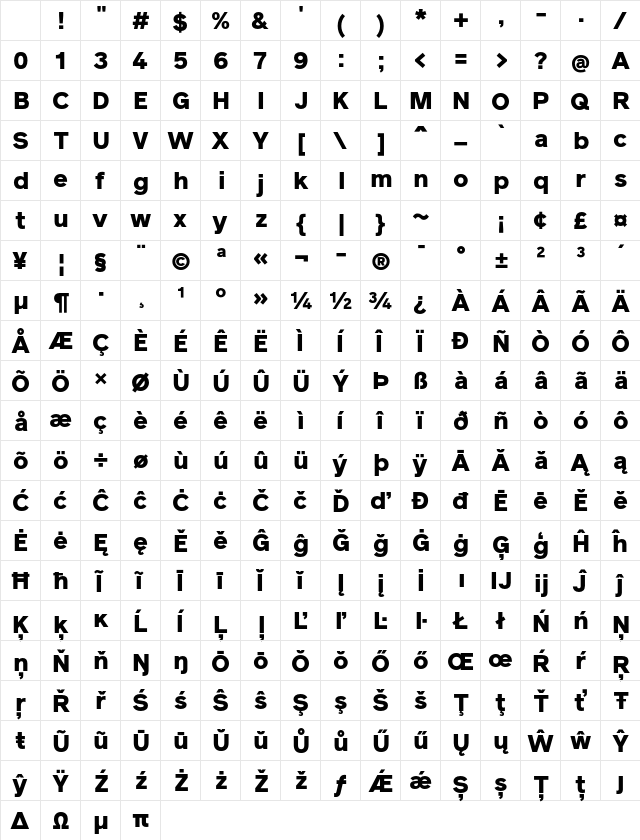 Reader Pro Black Regular Character Map Reader Pro Black Regular Character Map