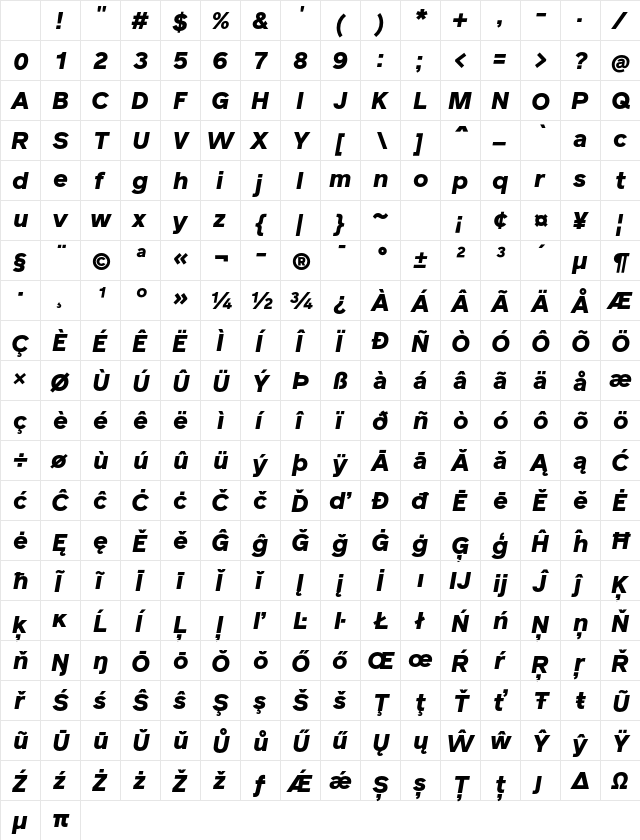 Reader Pro Black Italic Character Map Reader Pro Black Italic Character Map