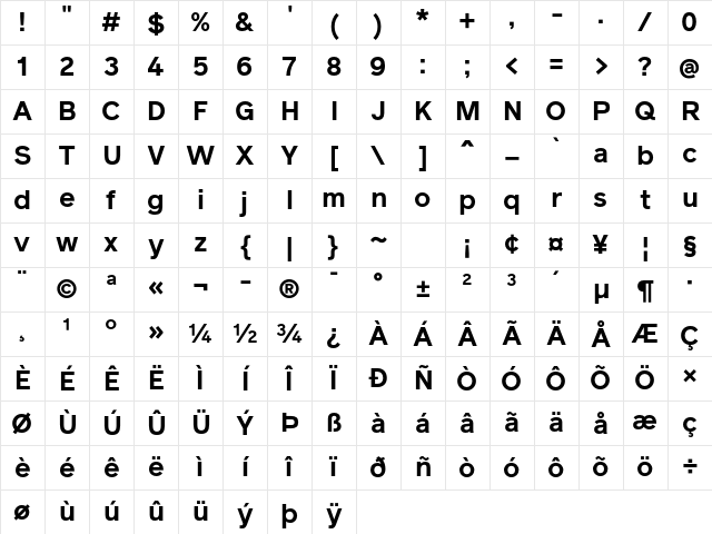 Reader Pro Bold Character Map