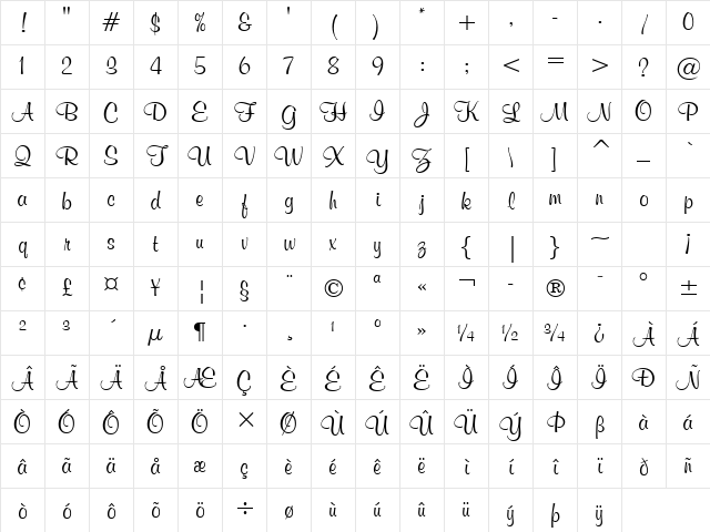 MurrayHill Bd BT Bold Character Map