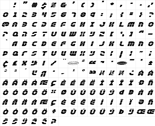 Rebel Command Extra-exp Italic Extra-expanded Italic Character Map
