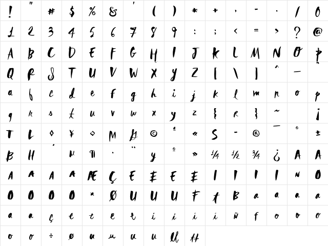 Rebel Heart Regular Character Map
