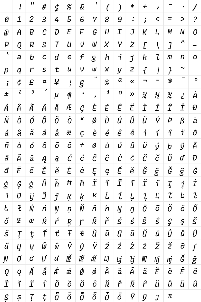 Rec Mono Casual Italic Character Map Rec Mono Casual Italic Character Map