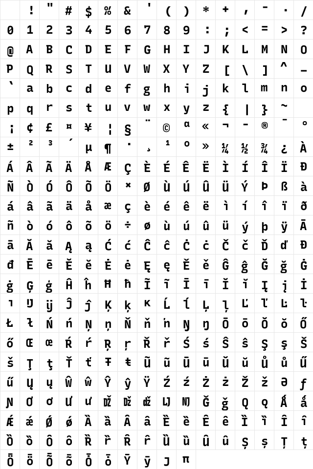 Rec Mono Duotone Bold Character Map Rec Mono Duotone Bold Character Map
