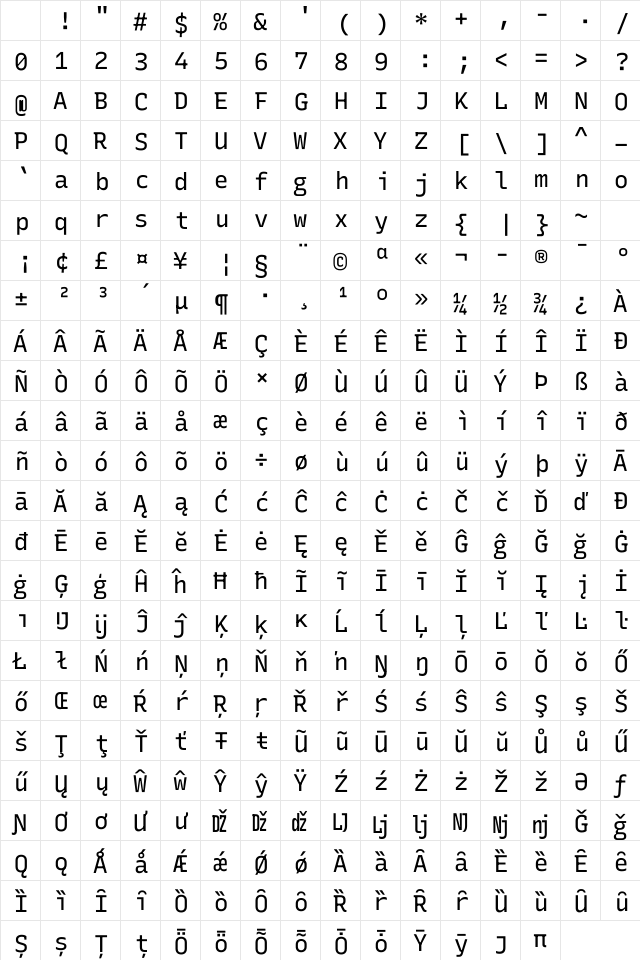 Rec Mono Duotone Regular Character Map Rec Mono Duotone Regular Character Map