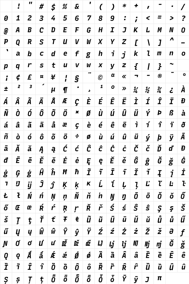 Rec Mono Linear Bold Italic Character Map Rec Mono Linear Bold Italic Character Map