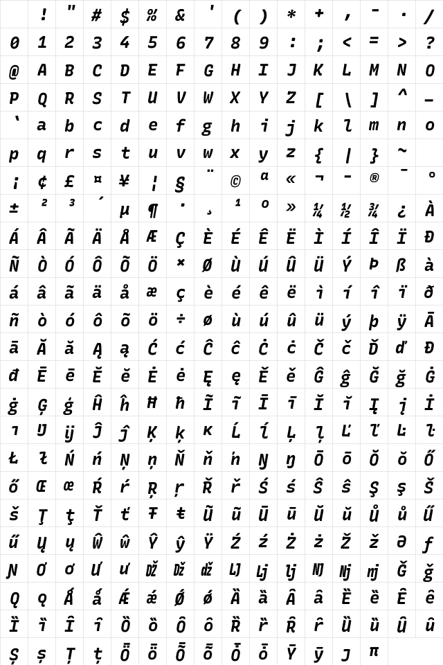 Rec Mono SemiCasual Bold Italic Character Map Rec Mono SemiCasual Bold Italic Character Map