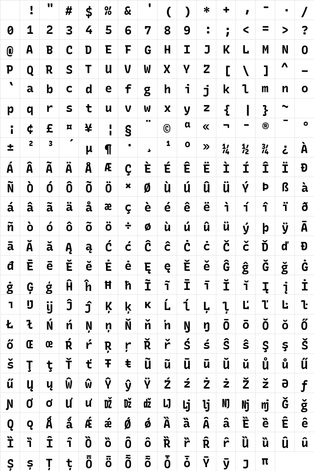 Rec Mono SemiCasual Bold Character Map Rec Mono SemiCasual Bold Character Map