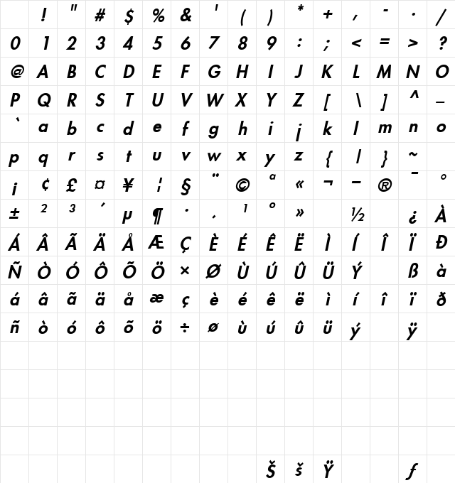 Recorder Oblique Character Map