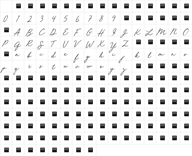 Red Vevet - Demo Regular Character Map Red Vevet - Demo Regular Character Map