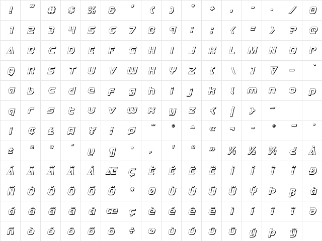 Redline 3D Italic Italic Character Map