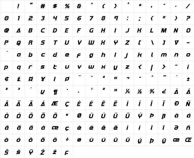 Redline Italic Character Map Redline Italic Character Map