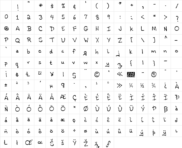 AustinsHand Regular Character Map AustinsHand Regular Character Map