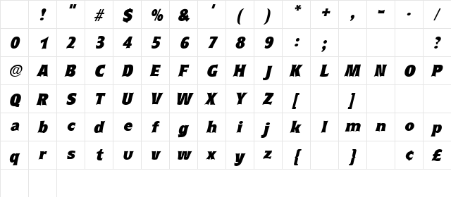 Reform Oblique Character Map Reform Oblique Character Map