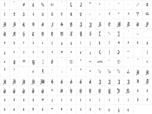 Music Hall Regular Character Map