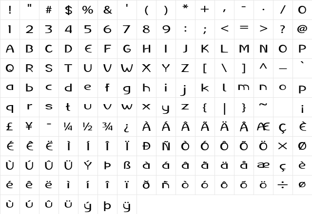 Regala Expanded Bold Character Map Regala Expanded Bold Character Map