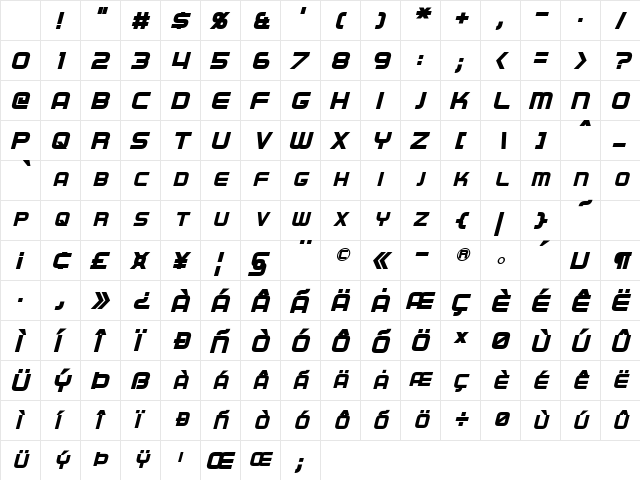 Regen Bold Italic Character Map Regen Bold Italic Character Map